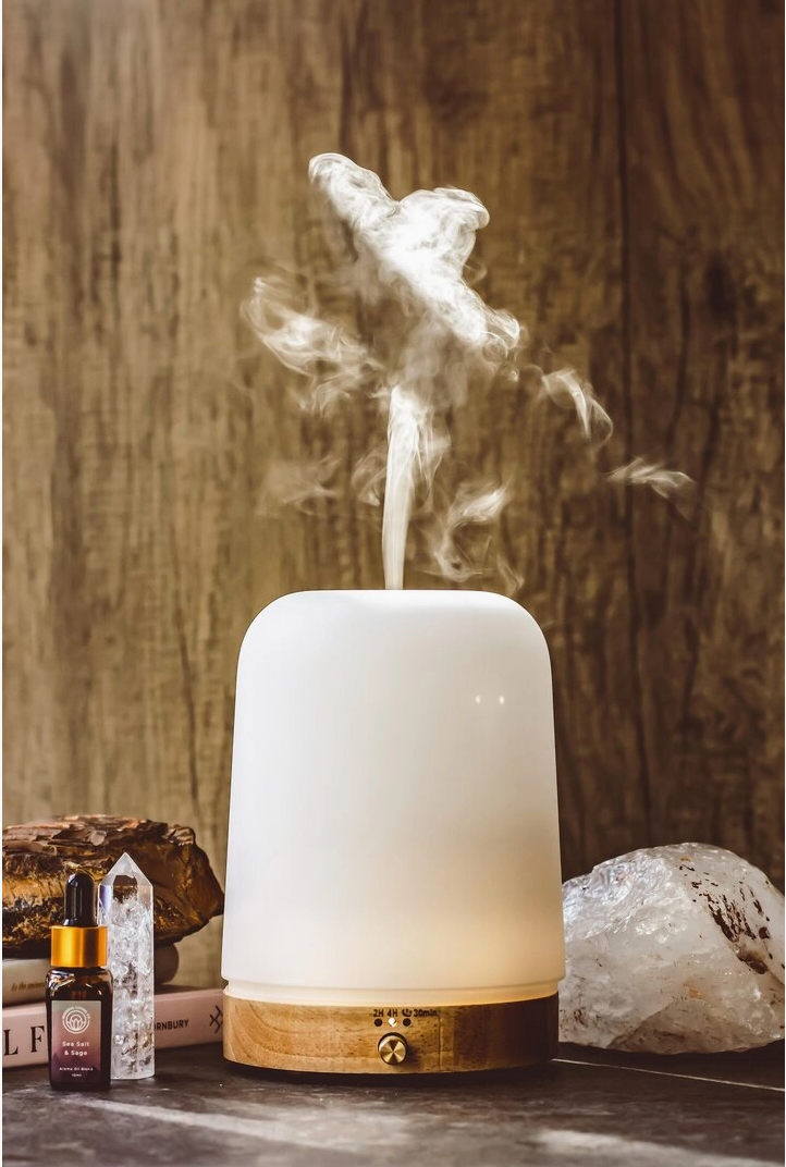 Frosted Glass & Bamboo Aroma Diffuser – 400ml | Elegant Mist
